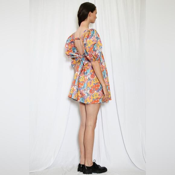 $290 Snow Xue Gao Designer Floral Printed Orange Babydoll Dress NEW Size 6 - Picture 6 of 15